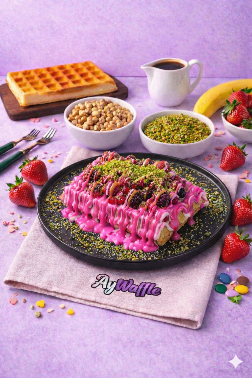 Frambuazlı orman meyveli waffle